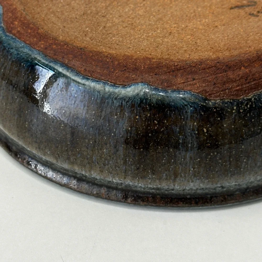 1993 Signed Studio Pottery Glazed Ceramic Bowl Blue Brown Earthy Decor 6.5